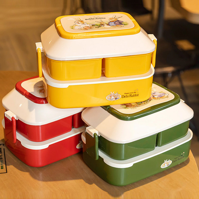  Plastic Leakproof Food Lunch Bento Box with Handle and Utensils