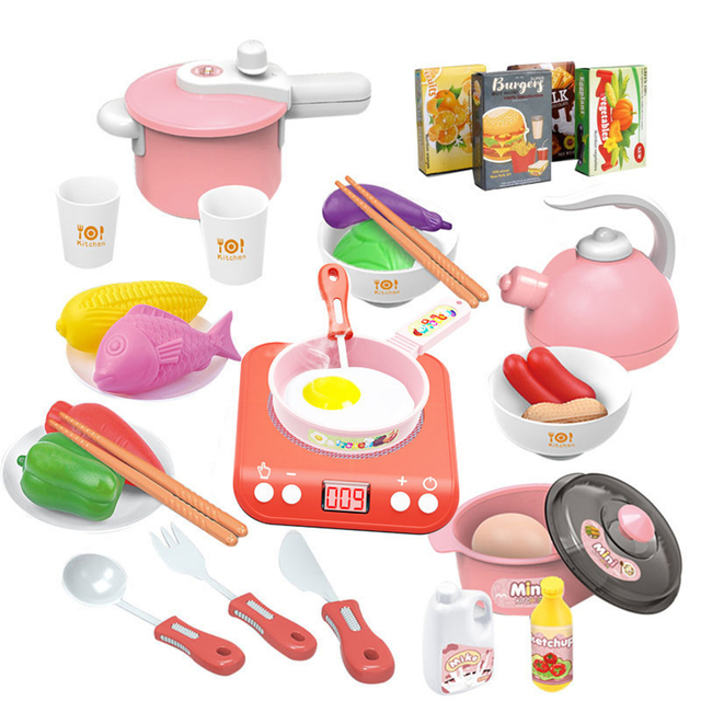 DIY Food kids cook kitchen ware Pretend Play Kids Cooking Kitchen Toy Set