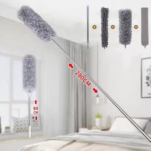 Telescopic Broom Duster Handle Detachable Flexible Feather Microfiber Cleaning Brush