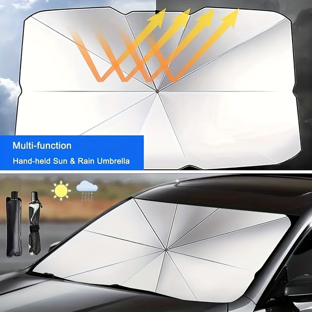 Car Windshield Shade Umbrella Car Front Windshield with 360 Degree Rotation Bendable Handle