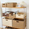 Modern Wicker Storage Baskets with Handles and Iron Frame for Living Room