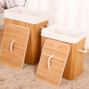 Foldable modern biodegradable folding laundry basket Hamper home bamboo clothe storage basket for closet