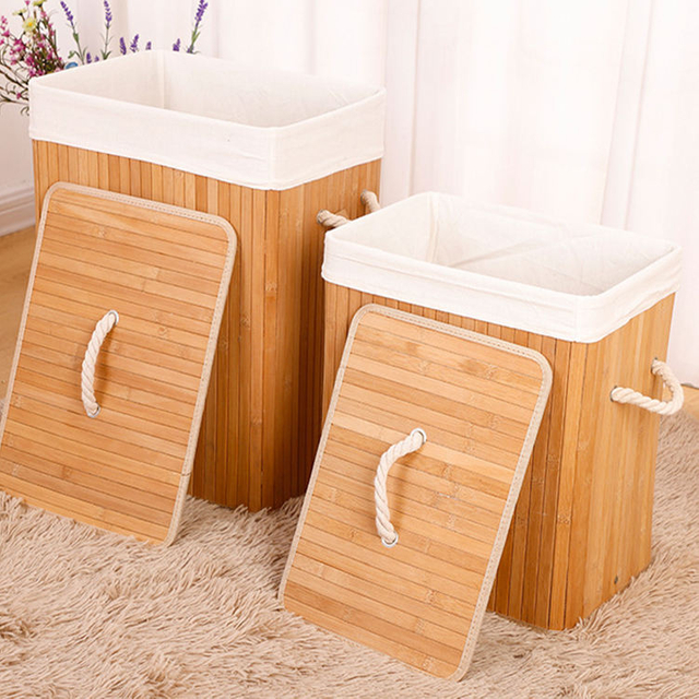 Foldable modern biodegradable folding laundry basket Hamper home bamboo clothe storage basket for closet