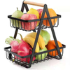 2 tier Multi-purpose iron fruit basket Bread storage basket with handle